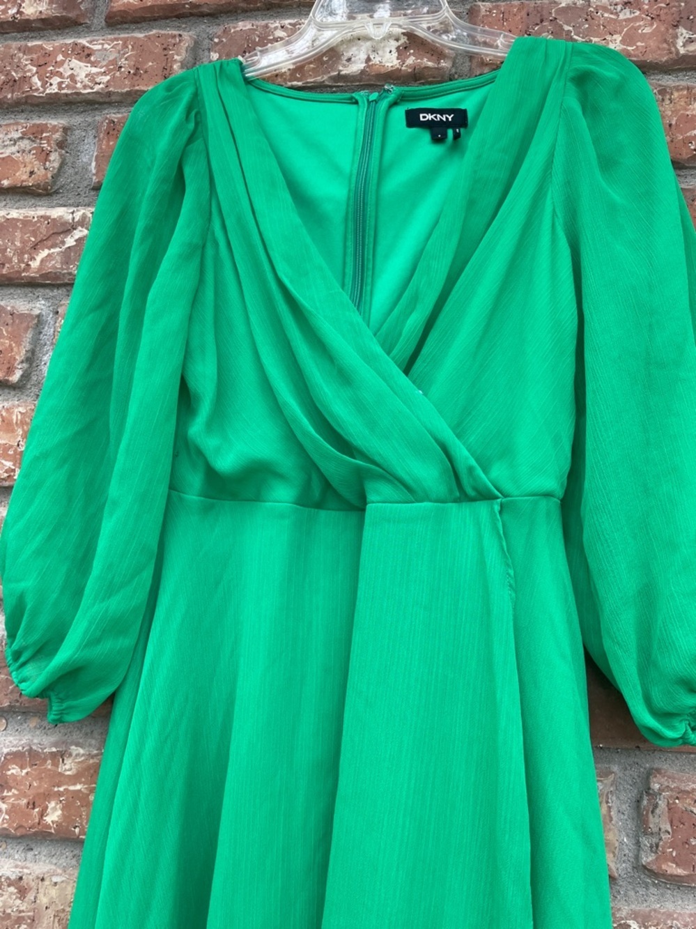 DKNY Emerald Green Chiffon Wrap Midi Dress - Picture 5 of 9